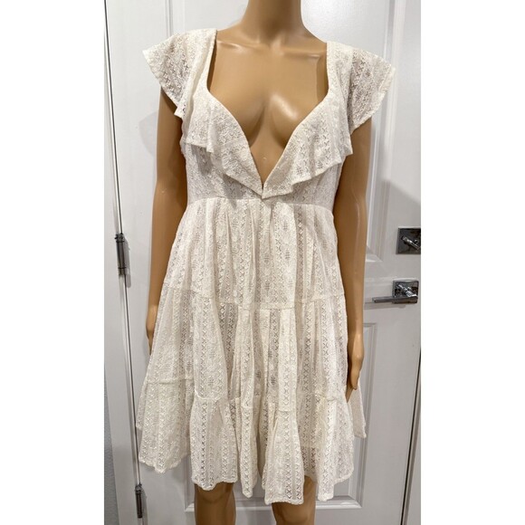 Free People Dresses & Skirts - NWOT Free People Undone Lace Mini Dress Ecru Wash Ivory White Women Size Medium